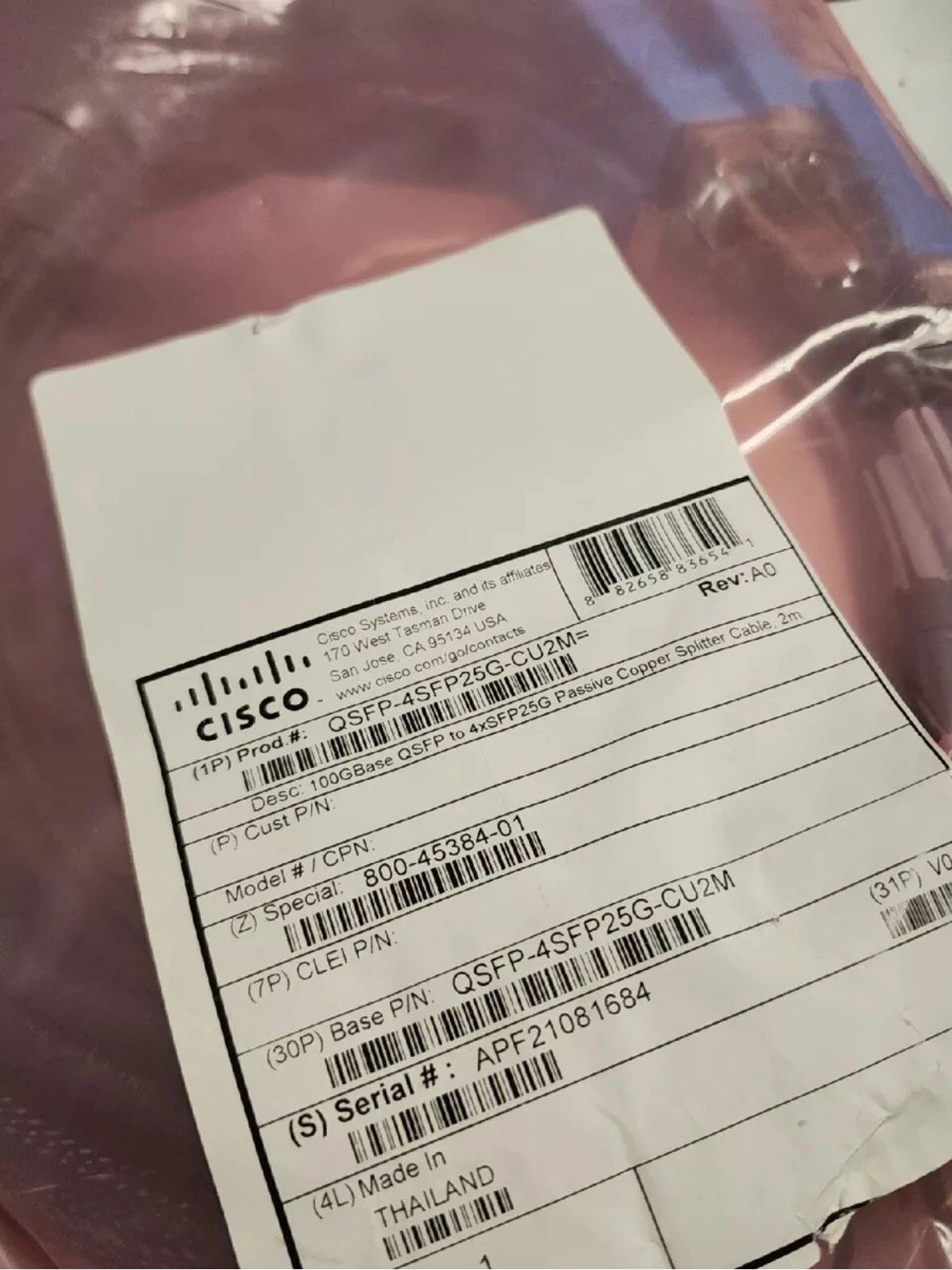 New Original Cisco QSFP-4SFP25G-CU1M Cable